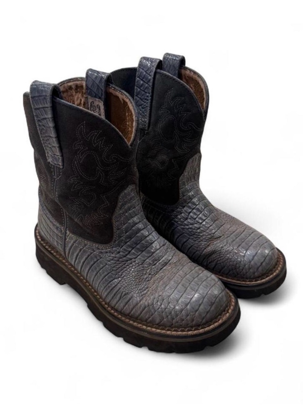Ariat Light Blue Leather Cowboy Boot Interior with 'FatBaby' Label